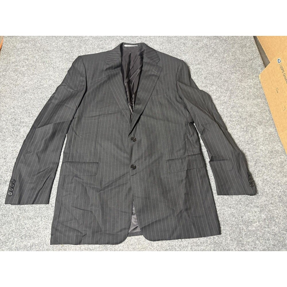 Hickey Freeman Suit Jacket Mens 44L Gray Pinstripe Wool Loro Piana Notch 2 Btn